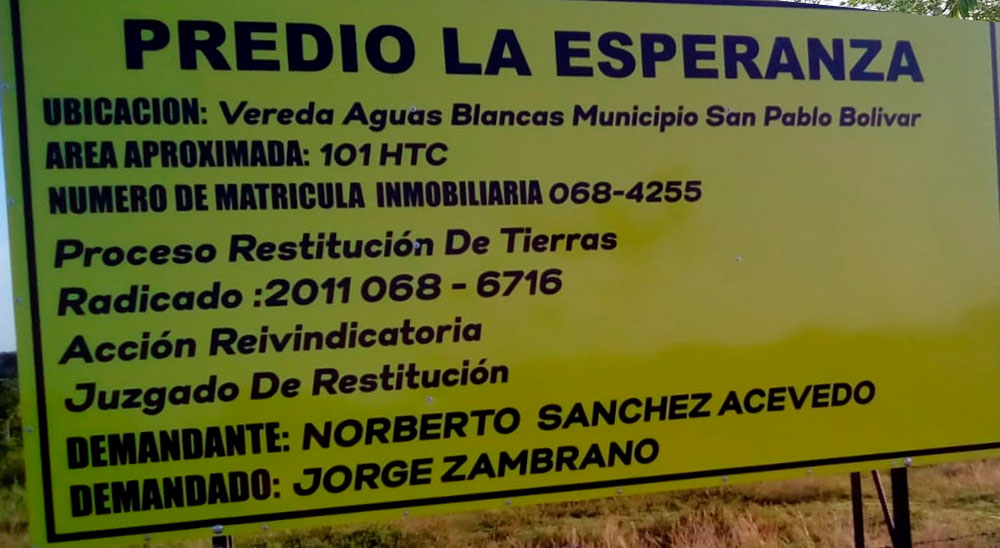Información sobre restitución de tierras en San Pablo (Bolívar), publicada en valla publicitaria es falsa 