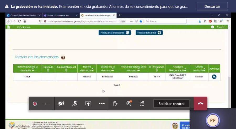 Unidad de Restitución de Tierras implementa modelo de Demanda Electrónica en Antioquia 